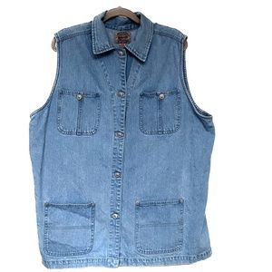 Kikomo Blue Jeans Vest Shirt Sleeveless Button Up Denim Cotton Sz 2X Pockets Vtg